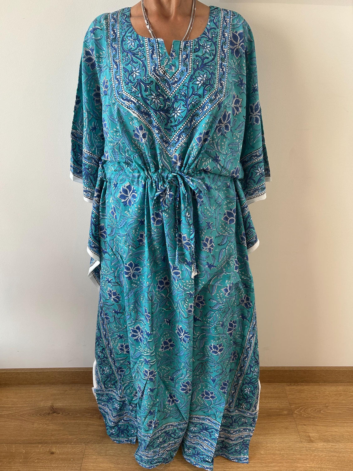 Turquoise cotton kaftan,caftan, gifts for her, resort wear, loungewear, beachwear, mother's day gift, maternity dress,plus size dress, boho
