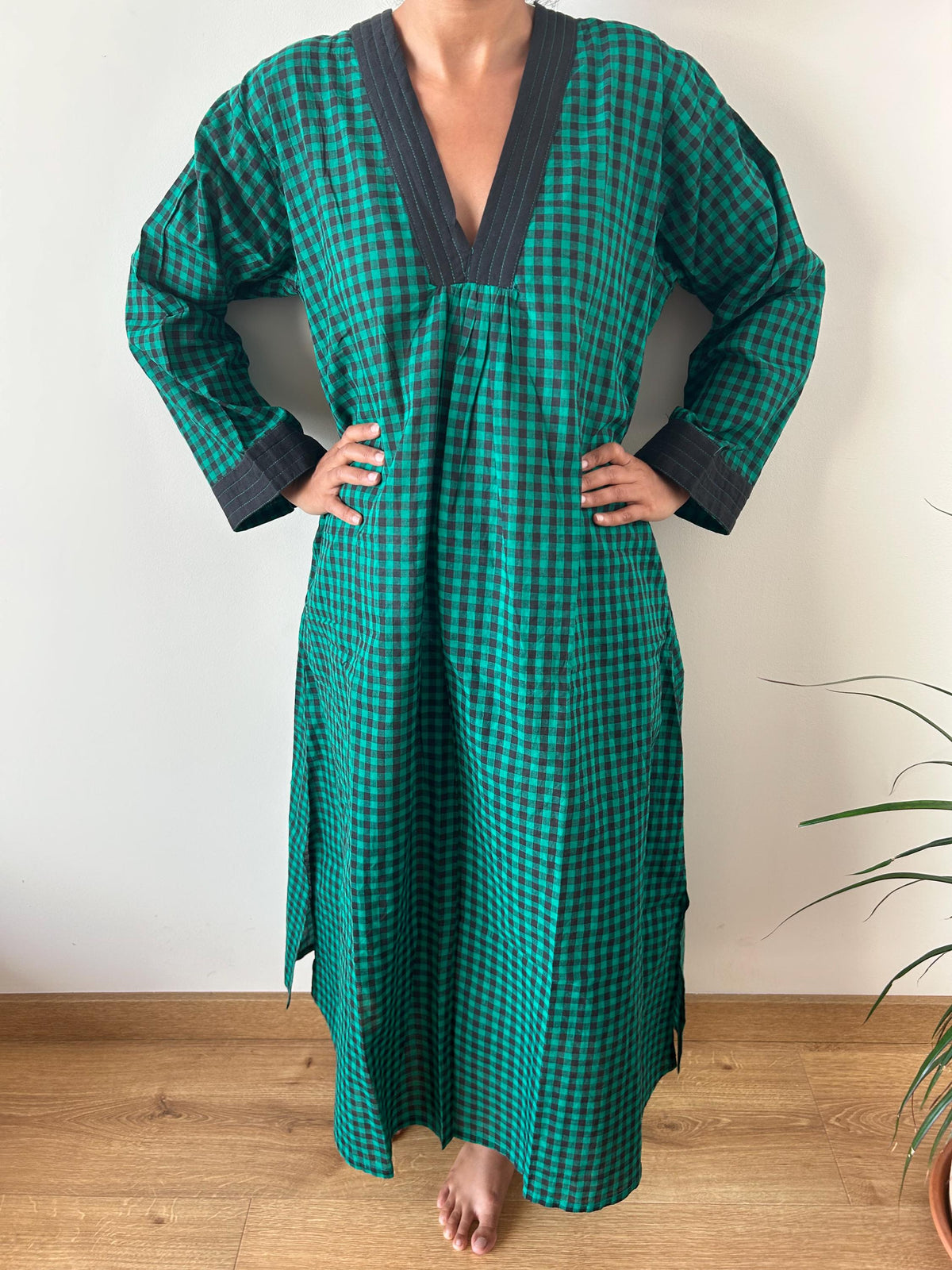 Handwoven checks cotton kaftan,caftan, resort wear,loungewear,gifts for her,boho dress,a line dress, checks dress