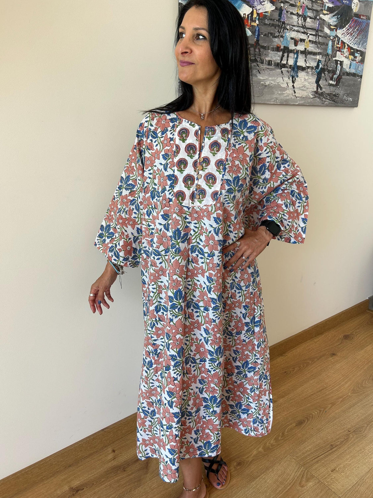 Organic cotton kaftan,caftan, resort wear,loungewear,gifts for her,boho dress,a line dress,block print dress
