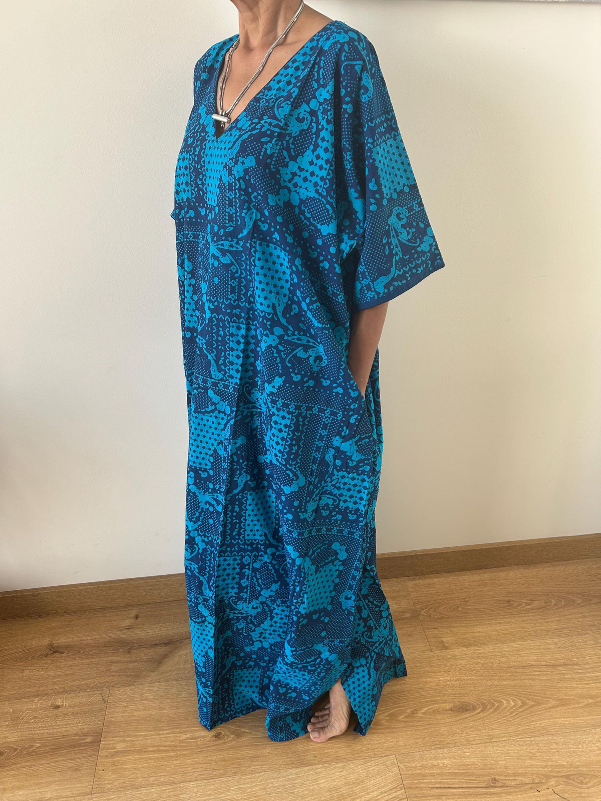 Blue cotton kaftan,caftan, resort wear,loungewear,gifts for her,boho dress,a line dress,block print dress