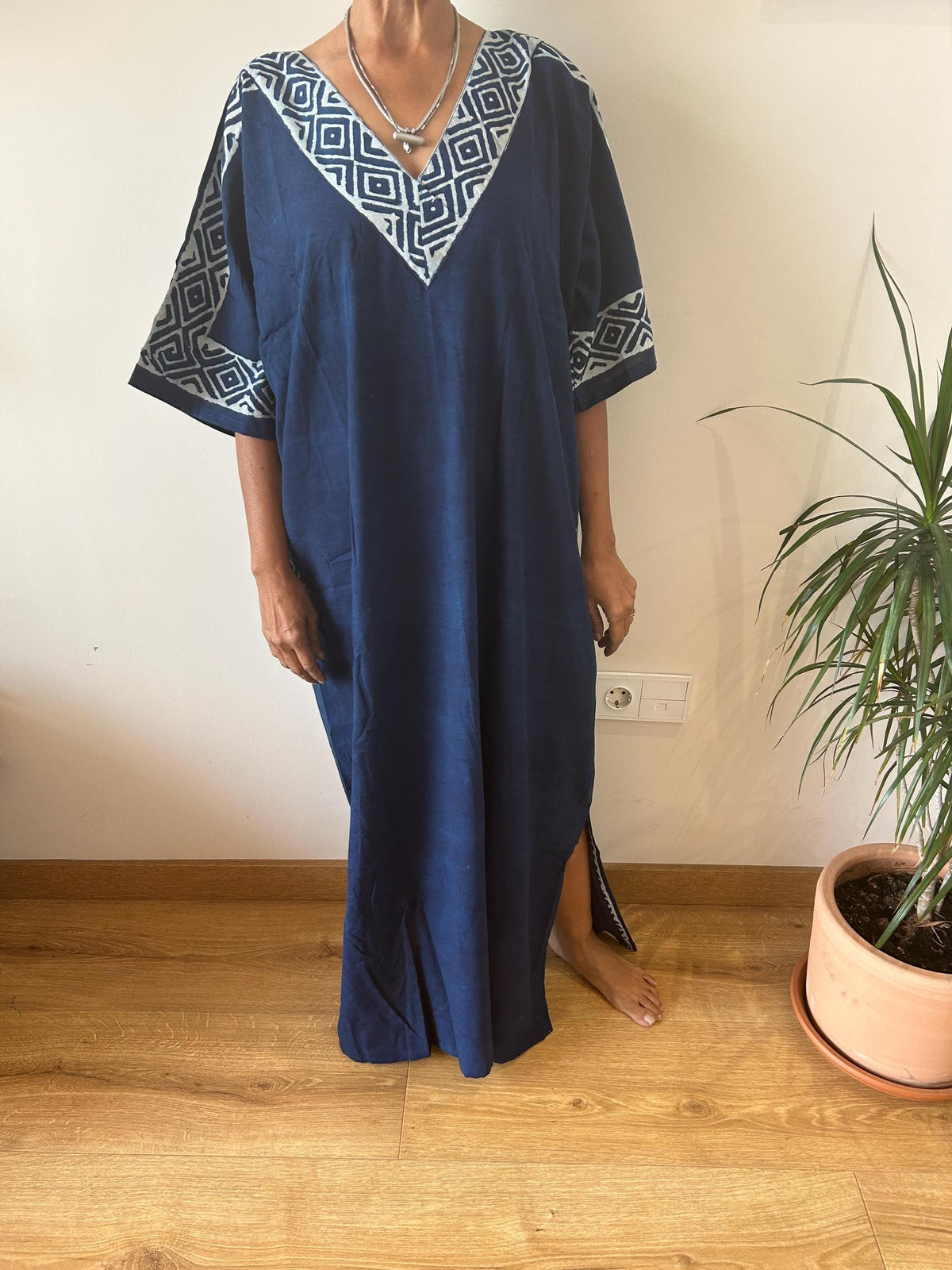 Indigo cotton kaftan,caftan, resort wear,loungewear,gifts for her,boho dress,a line dress,block print dress