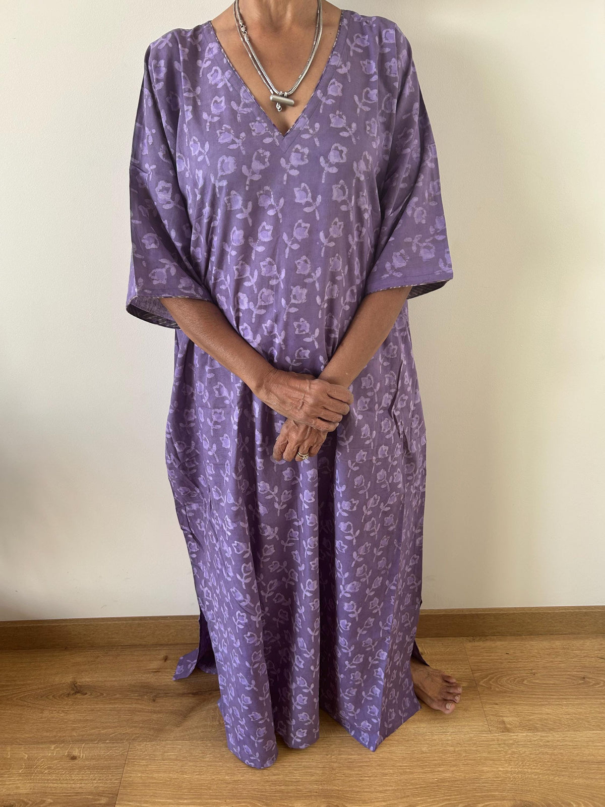 Purple rose cotton kaftan,caftan, resort wear,loungewear,gifts for her,boho dress,a line dress,block print dress