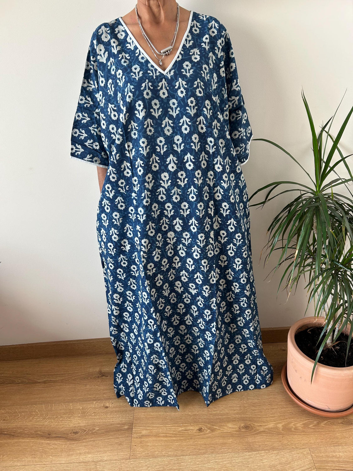 Indigo cotton kaftan,caftan, resort wear,loungewear,gifts for her,boho dress,a line dress,block print dress