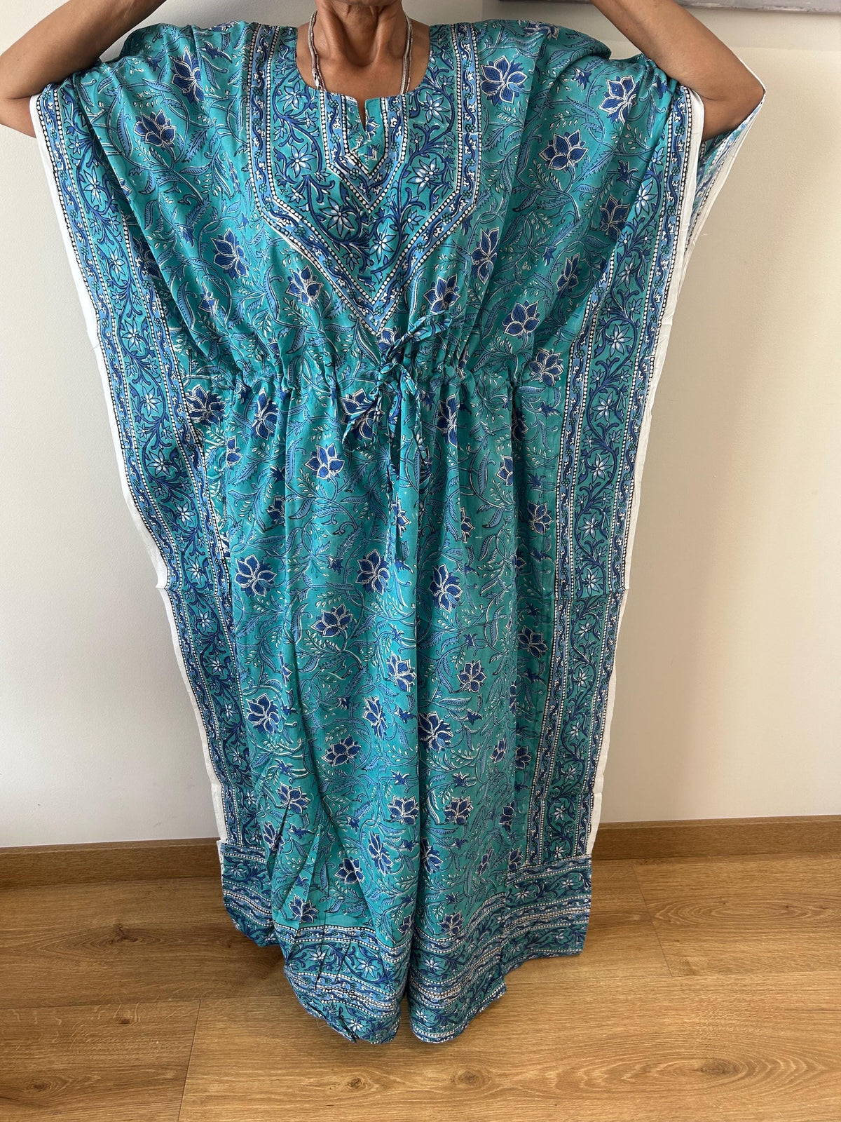 Turquoise cotton kaftan,caftan, gifts for her, resort wear, loungewear, beachwear, mother's day gift, maternity dress,plus size dress, boho