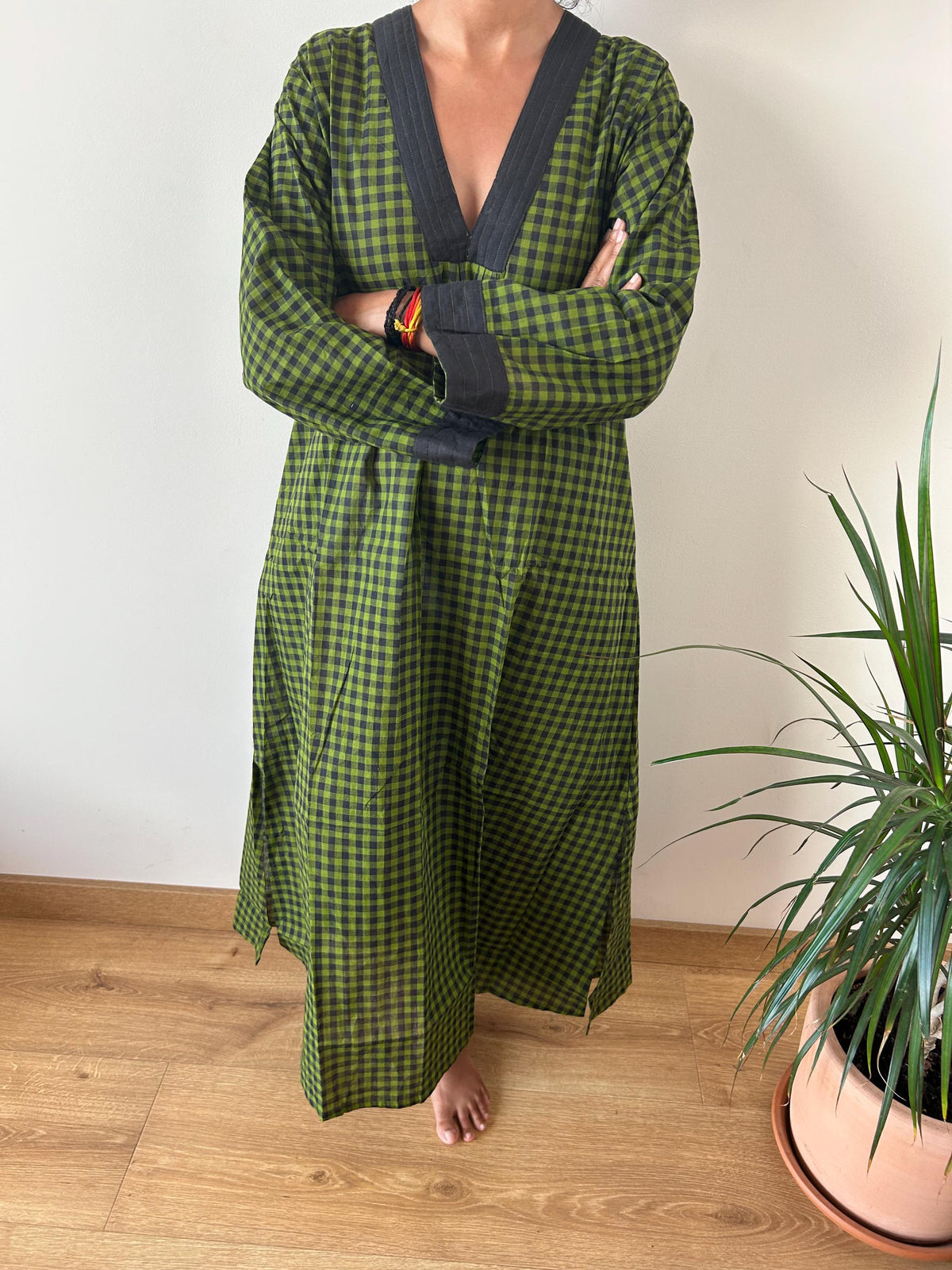 Handwoven checks cotton kaftan,caftan, resort wear,loungewear,gifts for her,boho dress,a line dress, checks dress