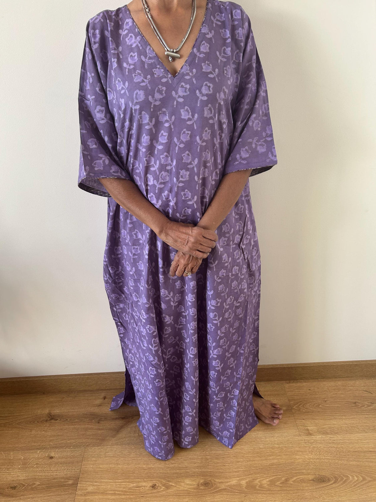 Purple rose cotton kaftan,caftan, resort wear,loungewear,gifts for her,boho dress,a line dress,block print dress