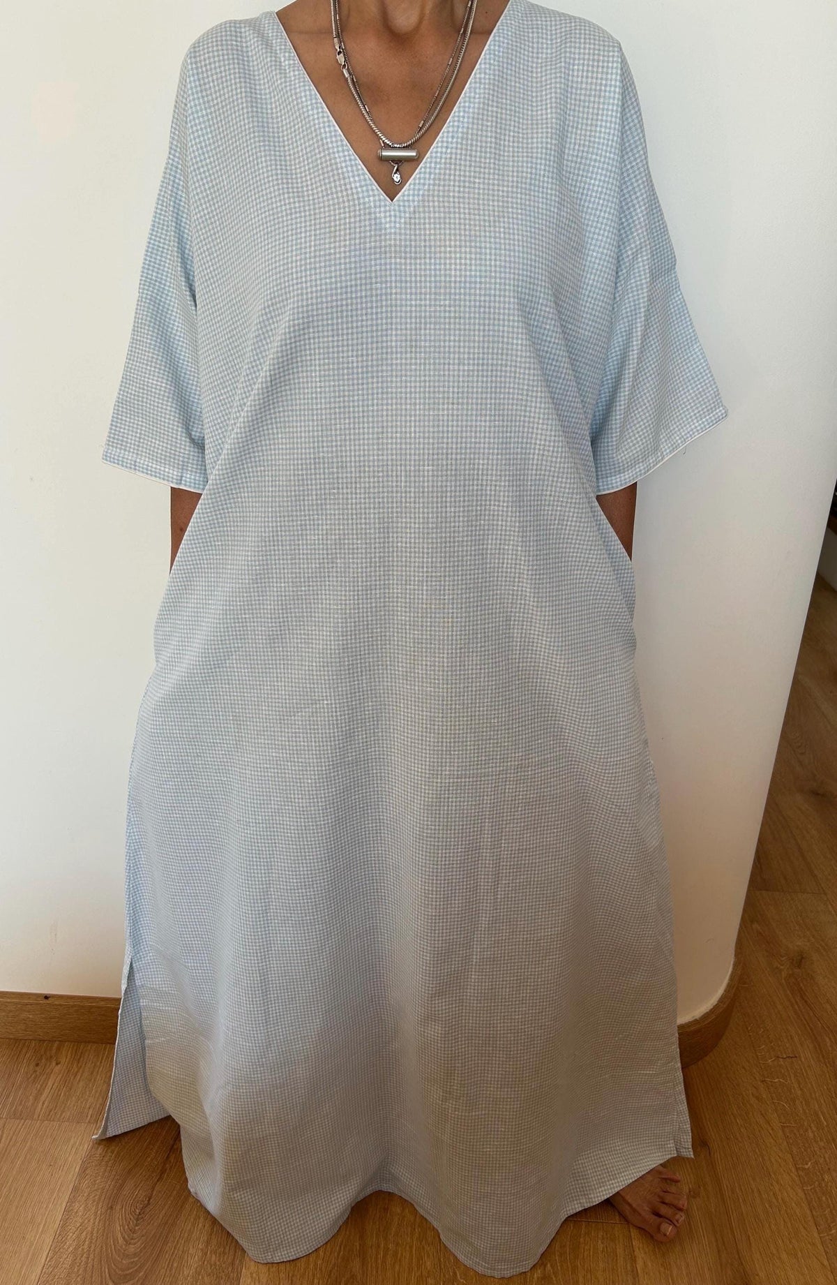 Handmade Organic Cotton  Checks Kaftan Maxi Dress, Resort Loungewear Swim Cover Up