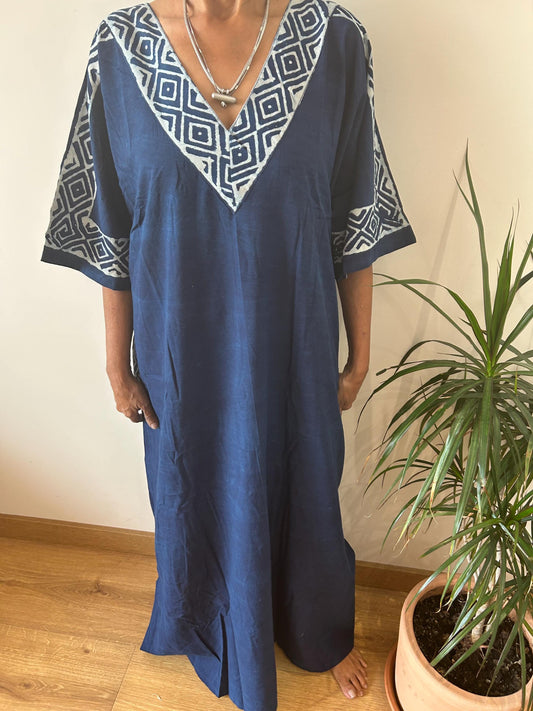 Indigo cotton kaftan,caftan, resort wear,loungewear,gifts for her,boho dress,a line dress,block print dress