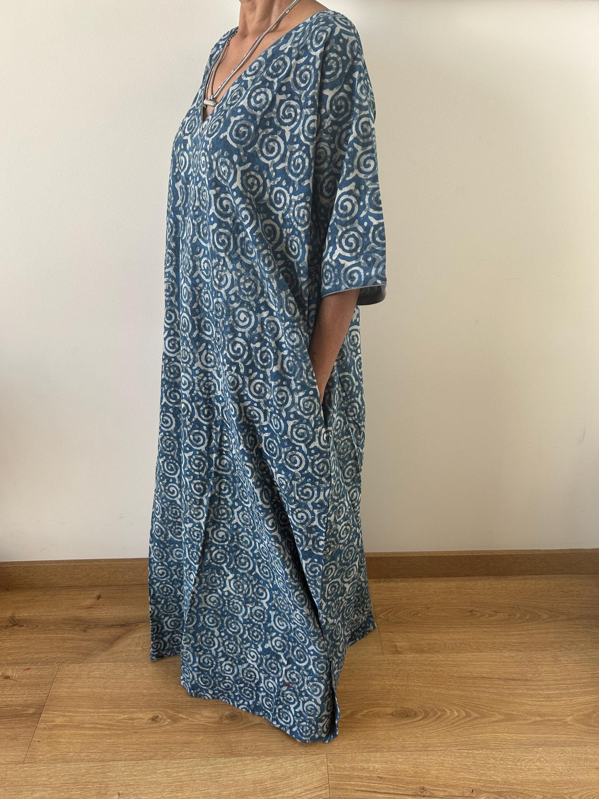 Indigo  cotton kaftan,caftan, resort wear,loungewear,gifts for her,boho dress,a line dress,block print dress