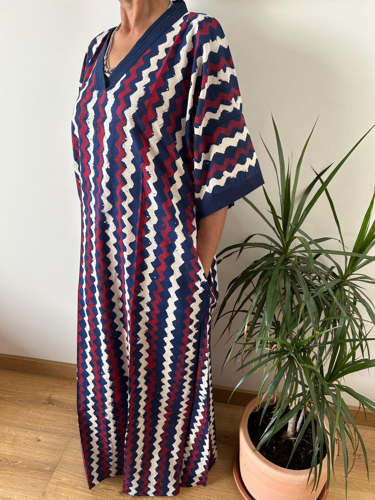 Indigo geometric cotton kaftan,caftan, resort wear,loungewear,gifts for her,boho dress,a line dress,block print dress