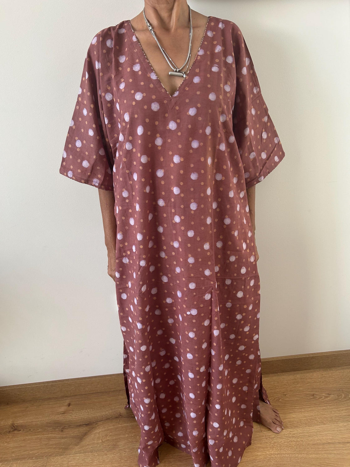 Polka  check cotton kaftan,caftan, resort wear,loungewear,gifts for her,boho dress,a line dress,block print dress