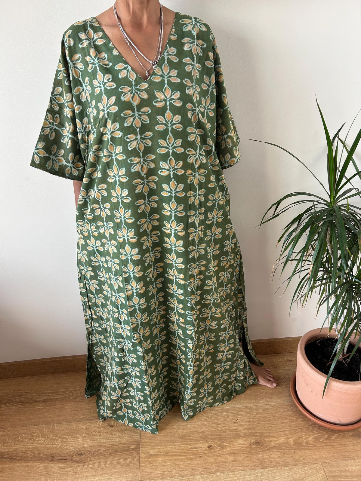 Green cotton kaftan,caftan, resort wear,loungewear,gifts for her,boho dress,a line dress,block print dress
