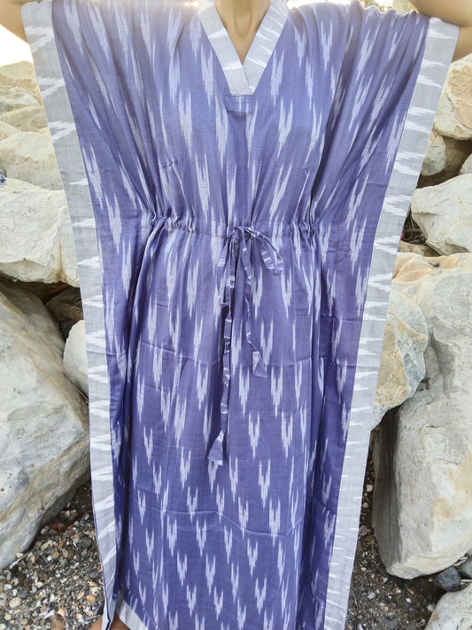 Purple cotton ikkat kaftan,resort wear,loungewear,gits for her,plus size dress,cotton dress,boho dress,