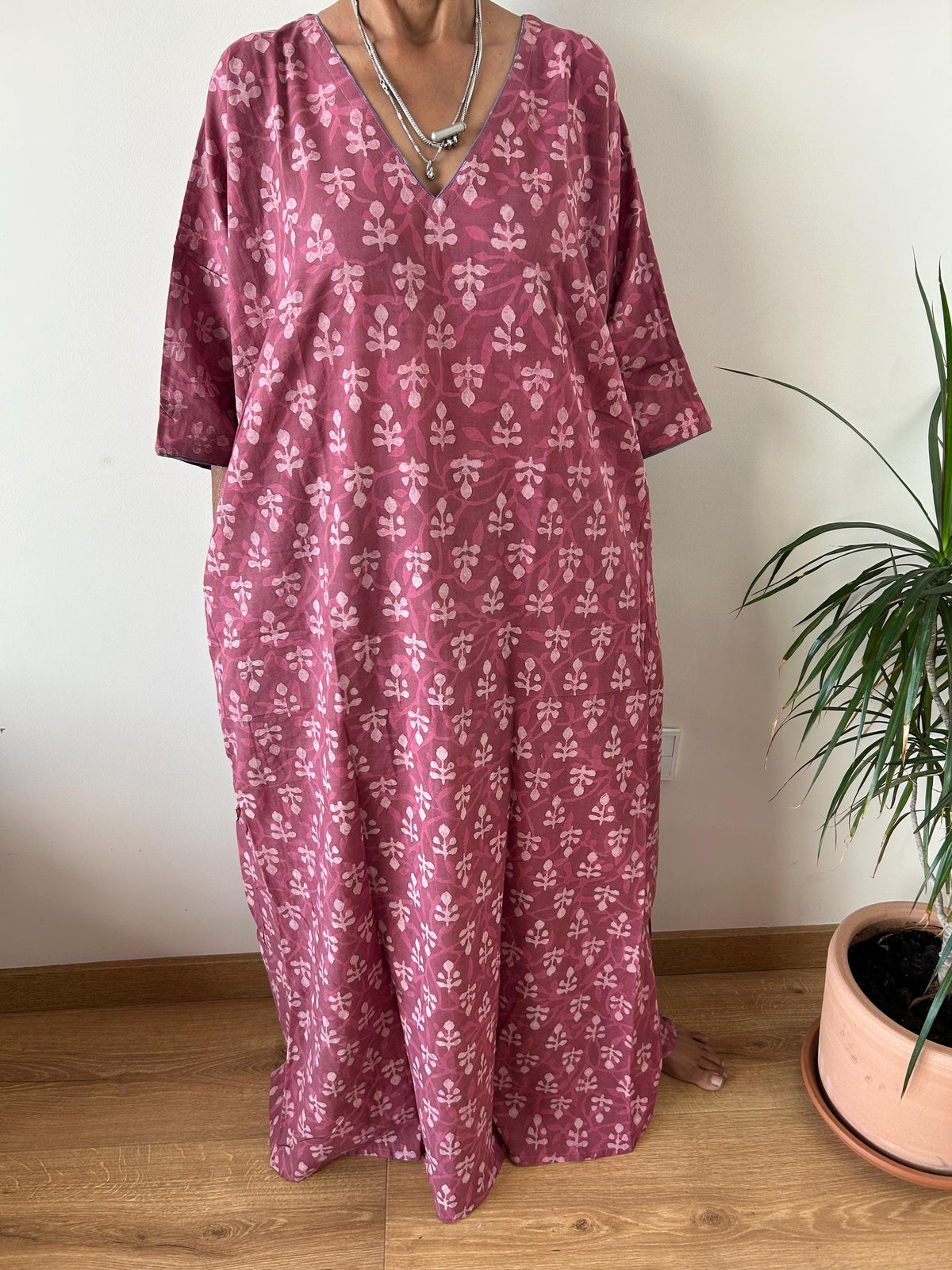Pink cotton kaftan,caftan, resort wear,loungewear,gifts for her,boho dress,a line dress,block print dress