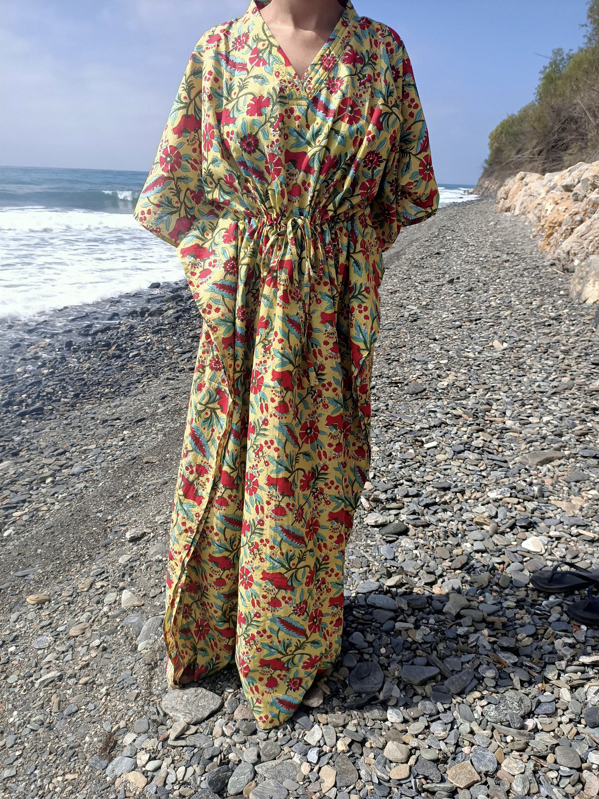 Handmade Cotton Kaftan: Block Print Boho Resort Dress