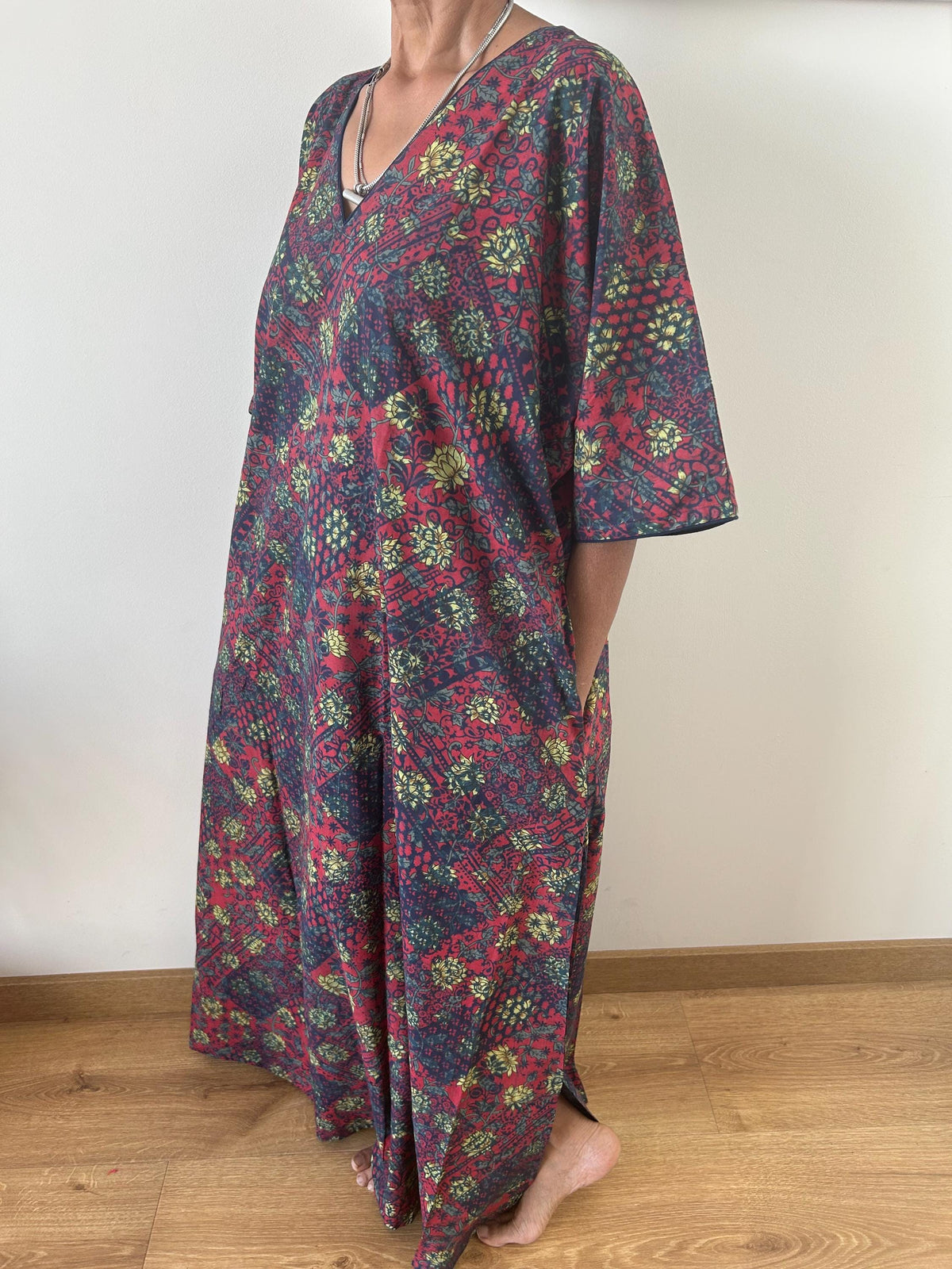 Patch rose garden cotton kaftan,caftan, resort wear,loungewear,gifts for her,boho dress,a line dress,block print dress