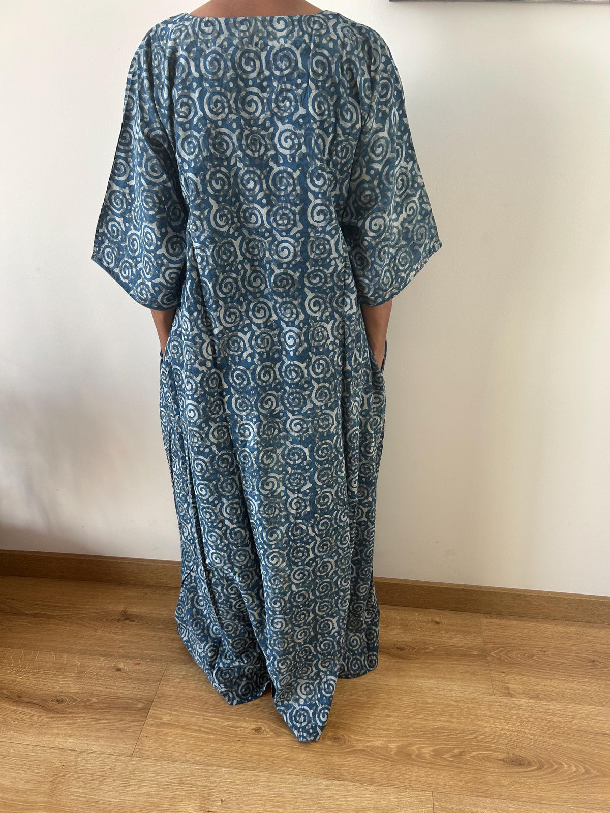 Indigo  cotton kaftan,caftan, resort wear,loungewear,gifts for her,boho dress,a line dress,block print dress