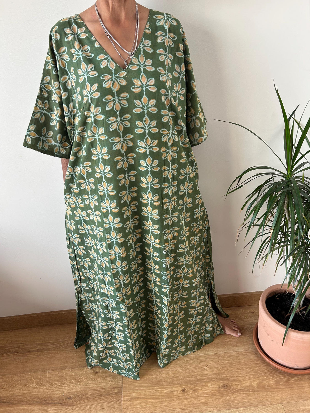 Green cotton kaftan,caftan, resort wear,loungewear,gifts for her,boho dress,a line dress,block print dress