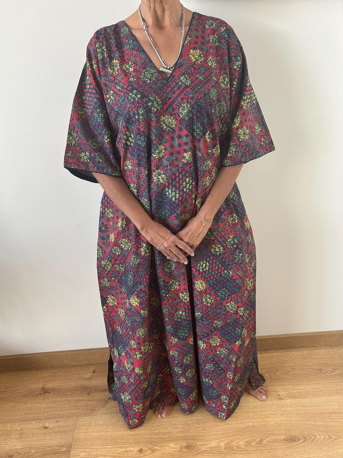 Patch rose garden cotton kaftan,caftan, resort wear,loungewear,gifts for her,boho dress,a line dress,block print dress