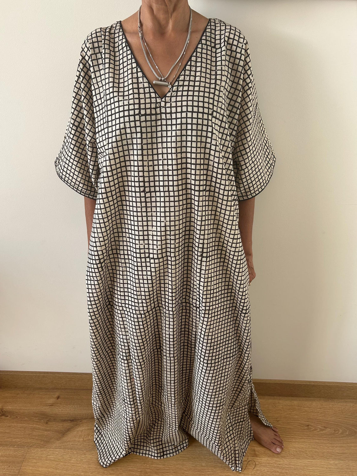 Indigo check cotton kaftan,caftan, resort wear,loungewear,gifts for her,boho dress,a line dress,block print dress