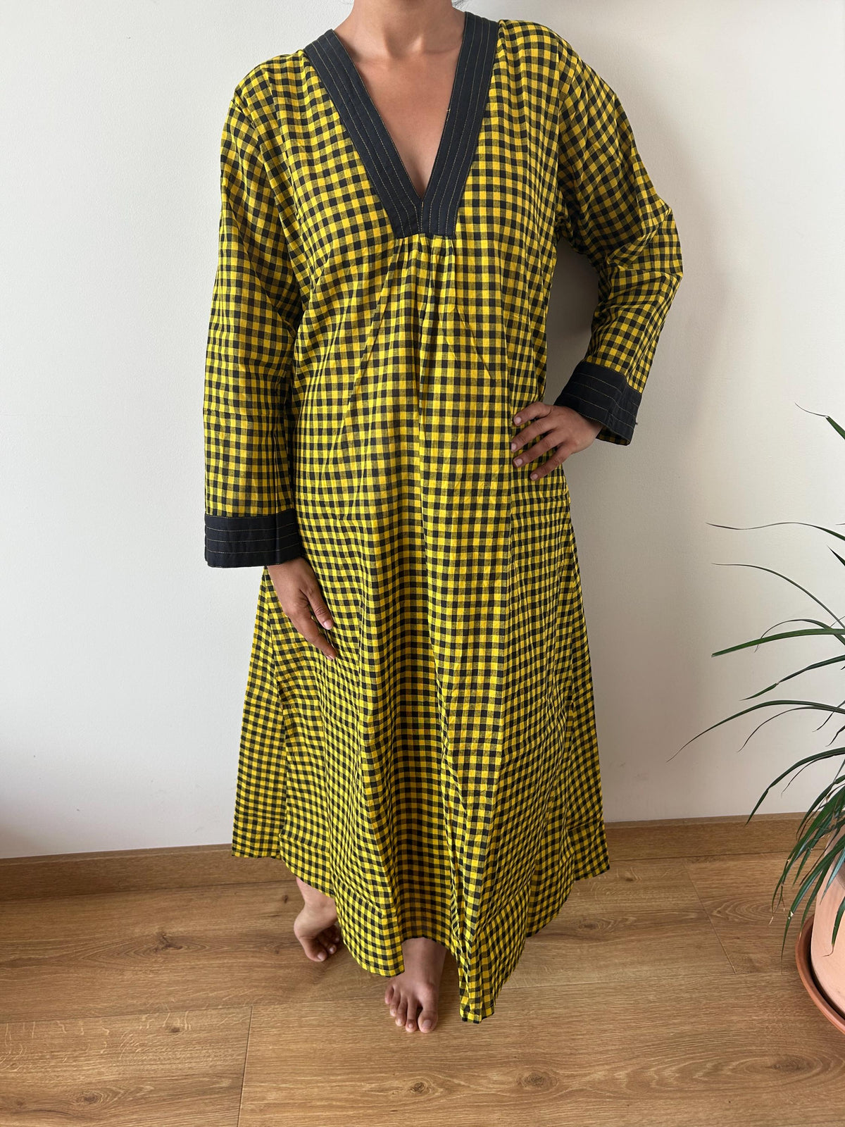 Handwoven checks cotton kaftan,caftan, resort wear,loungewear,gifts for her,boho dress,a line dress, checks dress