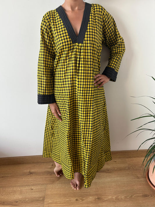 Handwoven checks cotton kaftan,caftan, resort wear,loungewear,gifts for her,boho dress,a line dress, checks dress