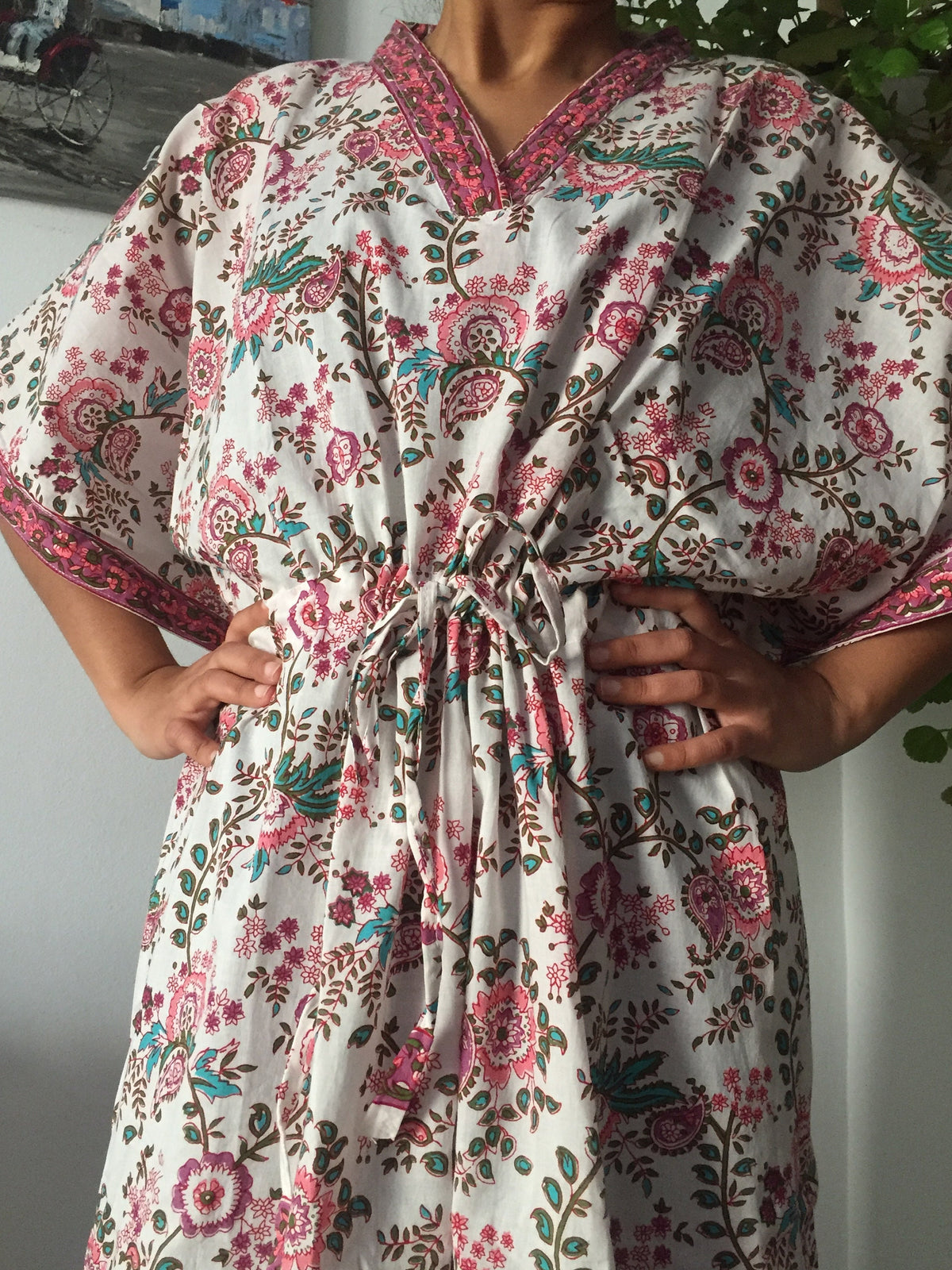 White floral kaftan,Caftan,Resort wear,Loungewear,Sleepwear,Seim cover up,Mother's Day gift,Gifts for her,Boho dress.Maxi dress,Cotton dress