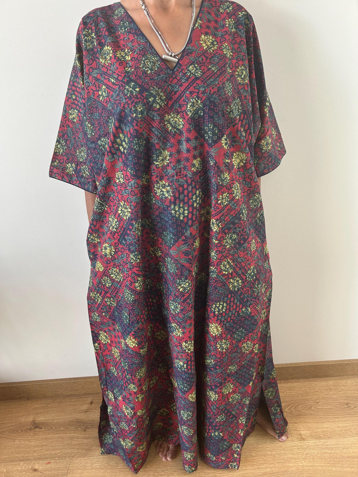 Patch rose garden cotton kaftan,caftan, resort wear,loungewear,gifts for her,boho dress,a line dress,block print dress