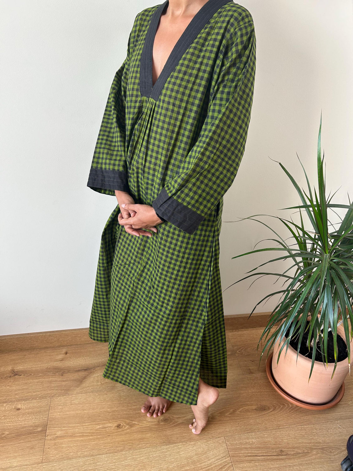 Handwoven checks cotton kaftan,caftan, resort wear,loungewear,gifts for her,boho dress,a line dress, checks dress
