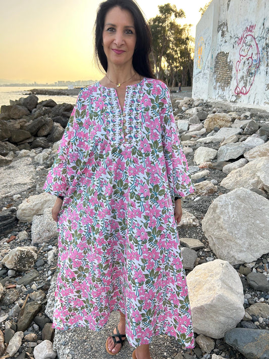 Organic cotton kaftan,caftan, resort wear,loungewear,gifts for her,boho dress,a line dress,block print dress