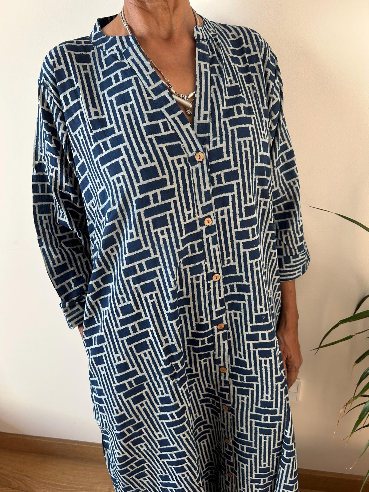 Indigo collar fish cotton kaftan,caftan, resort wear,loungewear,gifts for her,boho dress,a line dress,block print dress