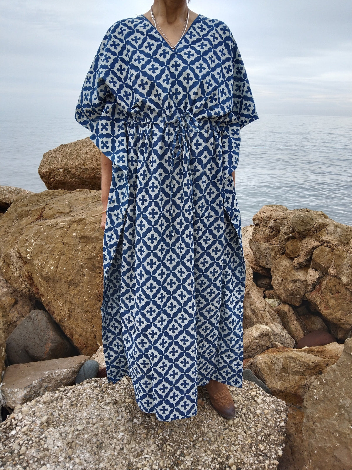 Indigo kaftan,organic kaftan,gifts for her, loungewear,resort wear,maternity dress,mom postpartum gift,summer dress,boho dress