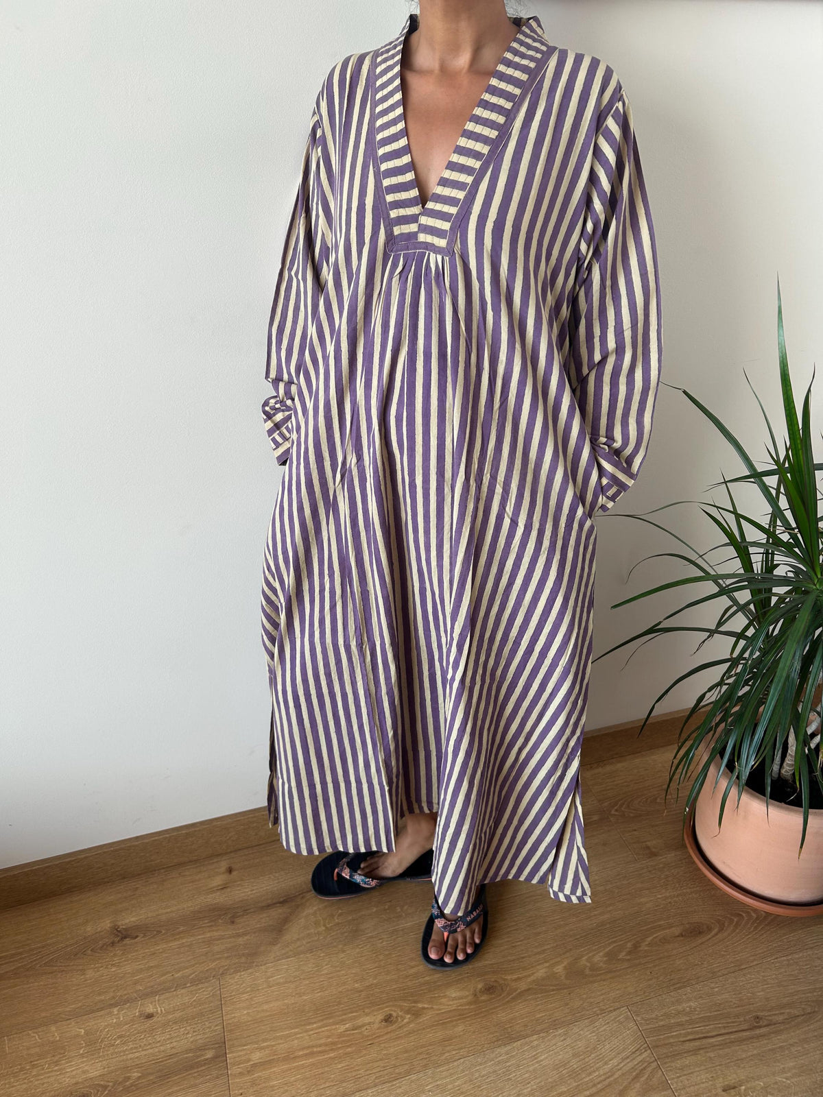 Purple stripe  cotton kaftan,caftan, resort wear,loungewear,gifts for her,boho dress,a line dress,block print dress