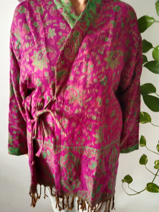 Wool blend paisley boho top,Wool blend wrap around tunic,Wool blend cover up,boho top,gifts for her