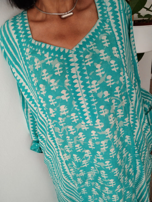 Turquoise cotton kaftan,caftan,resort wear,loungewear,sleepwear,cotton dress,boho dress