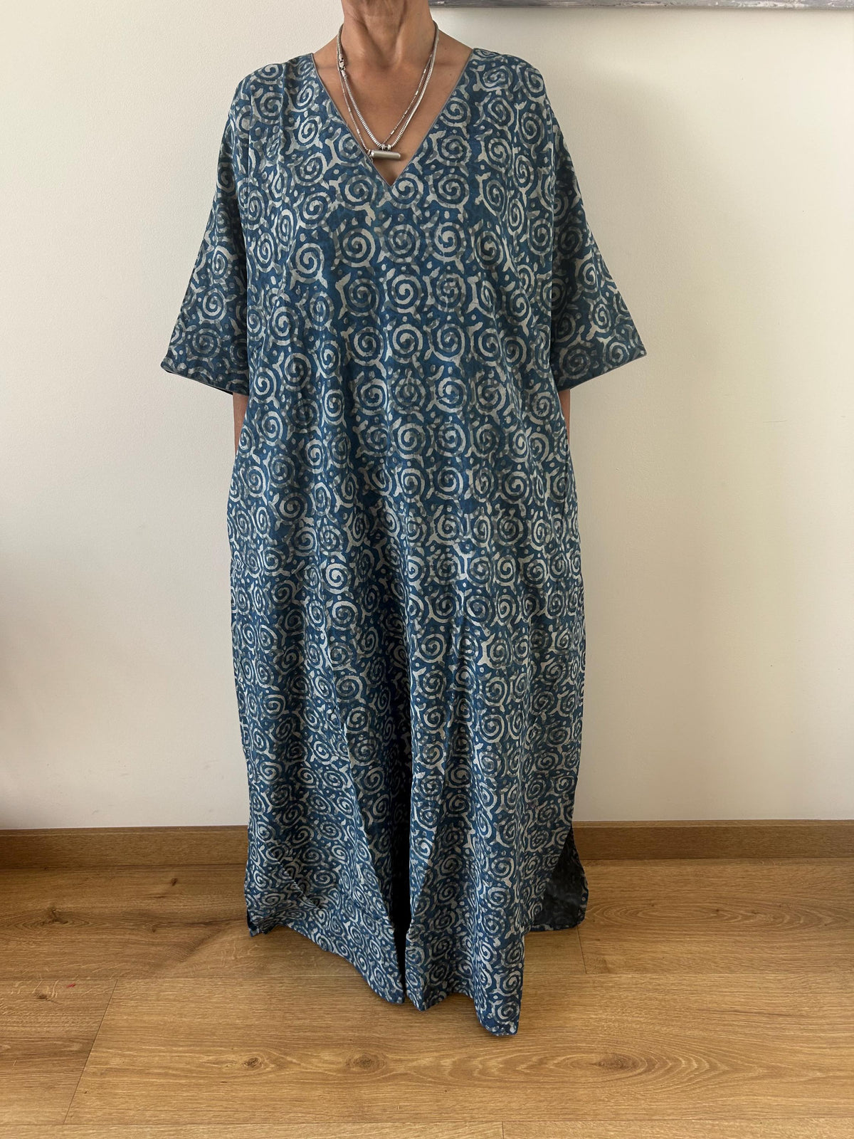 Indigo  cotton kaftan,caftan, resort wear,loungewear,gifts for her,boho dress,a line dress,block print dress