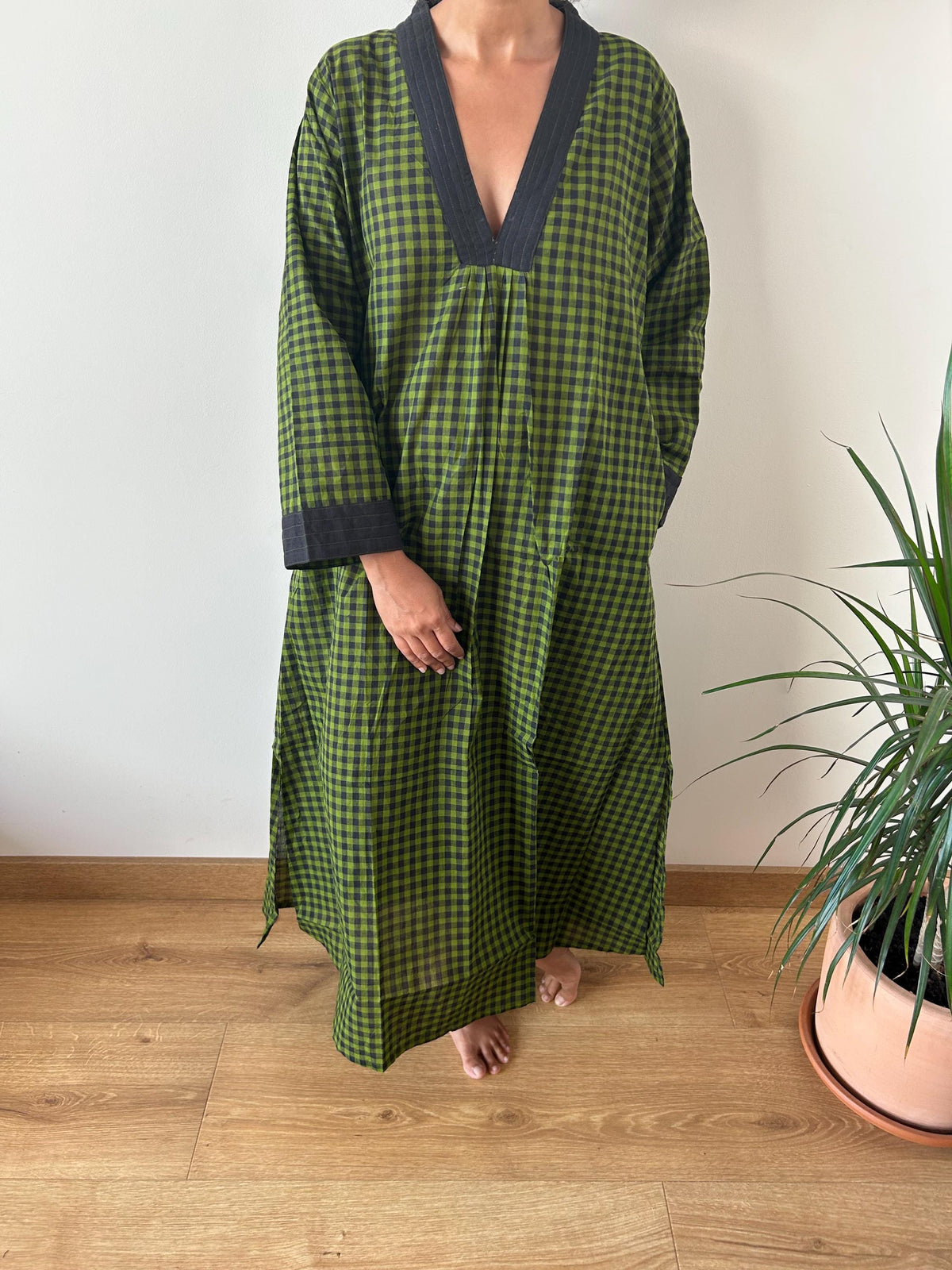 Handwoven checks cotton kaftan,caftan, resort wear,loungewear,gifts for her,boho dress,a line dress, checks dress