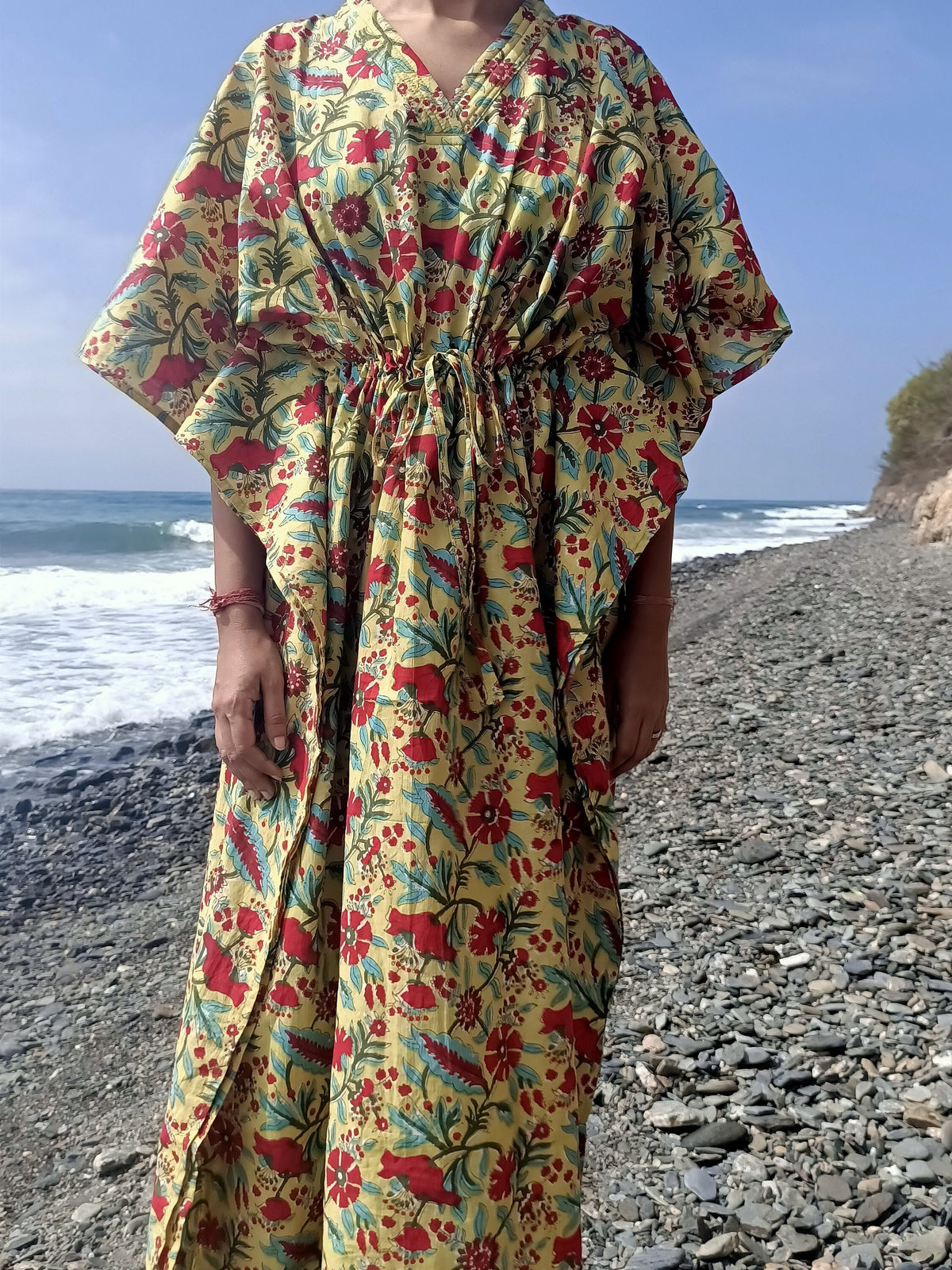 Handmade Cotton Kaftan: Block Print Boho Resort Dress