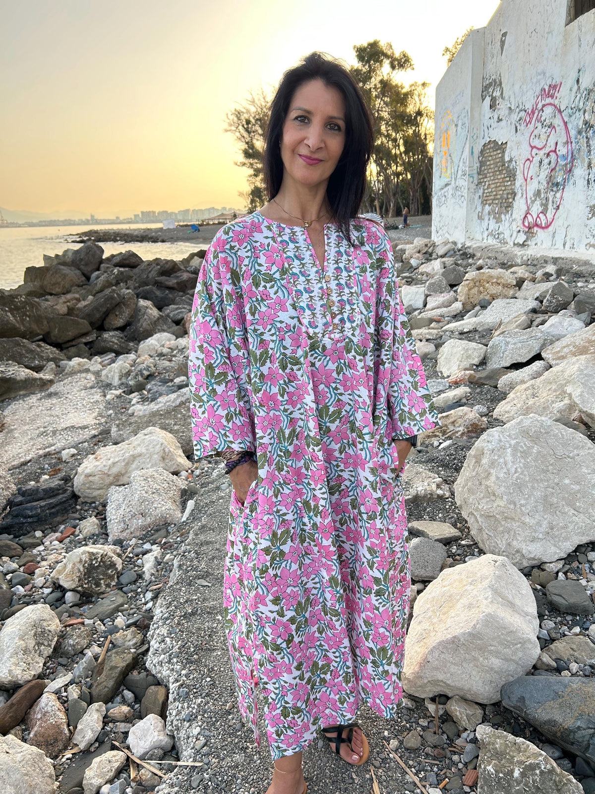 Organic cotton kaftan,caftan, resort wear,loungewear,gifts for her,boho dress,a line dress,block print dress