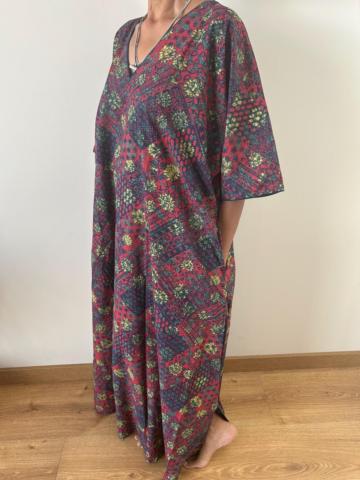 Patch rose garden cotton kaftan,caftan, resort wear,loungewear,gifts for her,boho dress,a line dress,block print dress