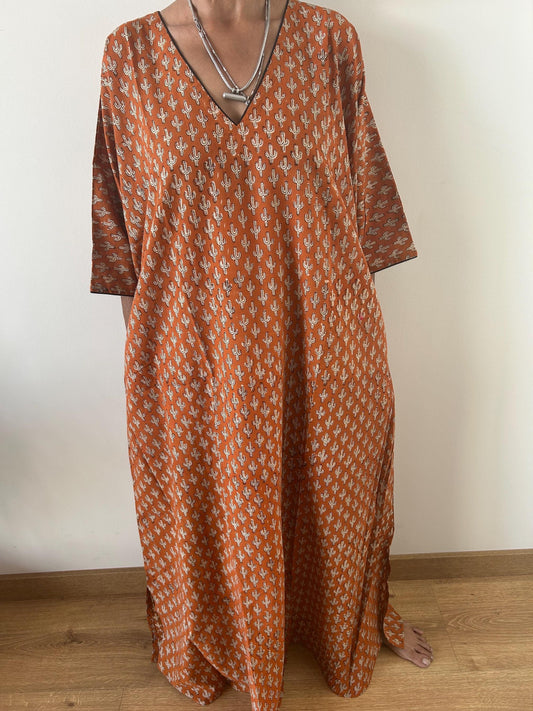 Sunset desert cotton kaftan,caftan, resort wear,loungewear,gifts for her,boho dress,a line dress,block print dress