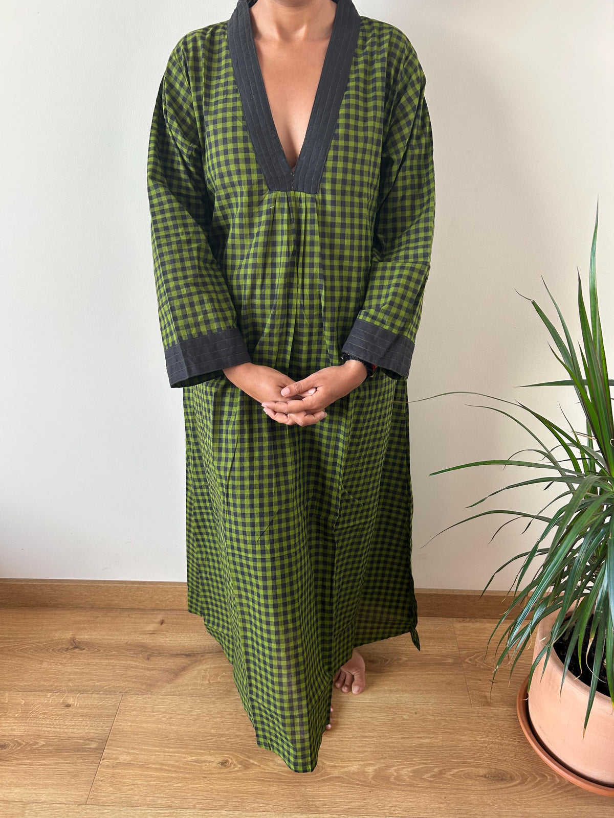 Handwoven checks cotton kaftan,caftan, resort wear,loungewear,gifts for her,boho dress,a line dress, checks dress