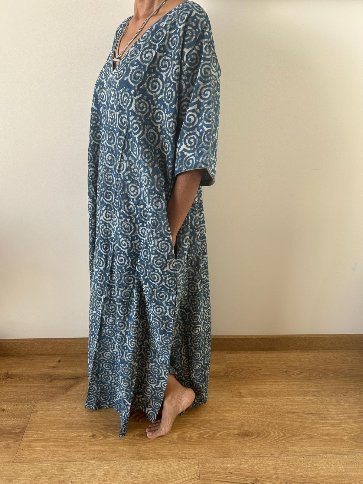 Indigo  cotton kaftan,caftan, resort wear,loungewear,gifts for her,boho dress,a line dress,block print dress