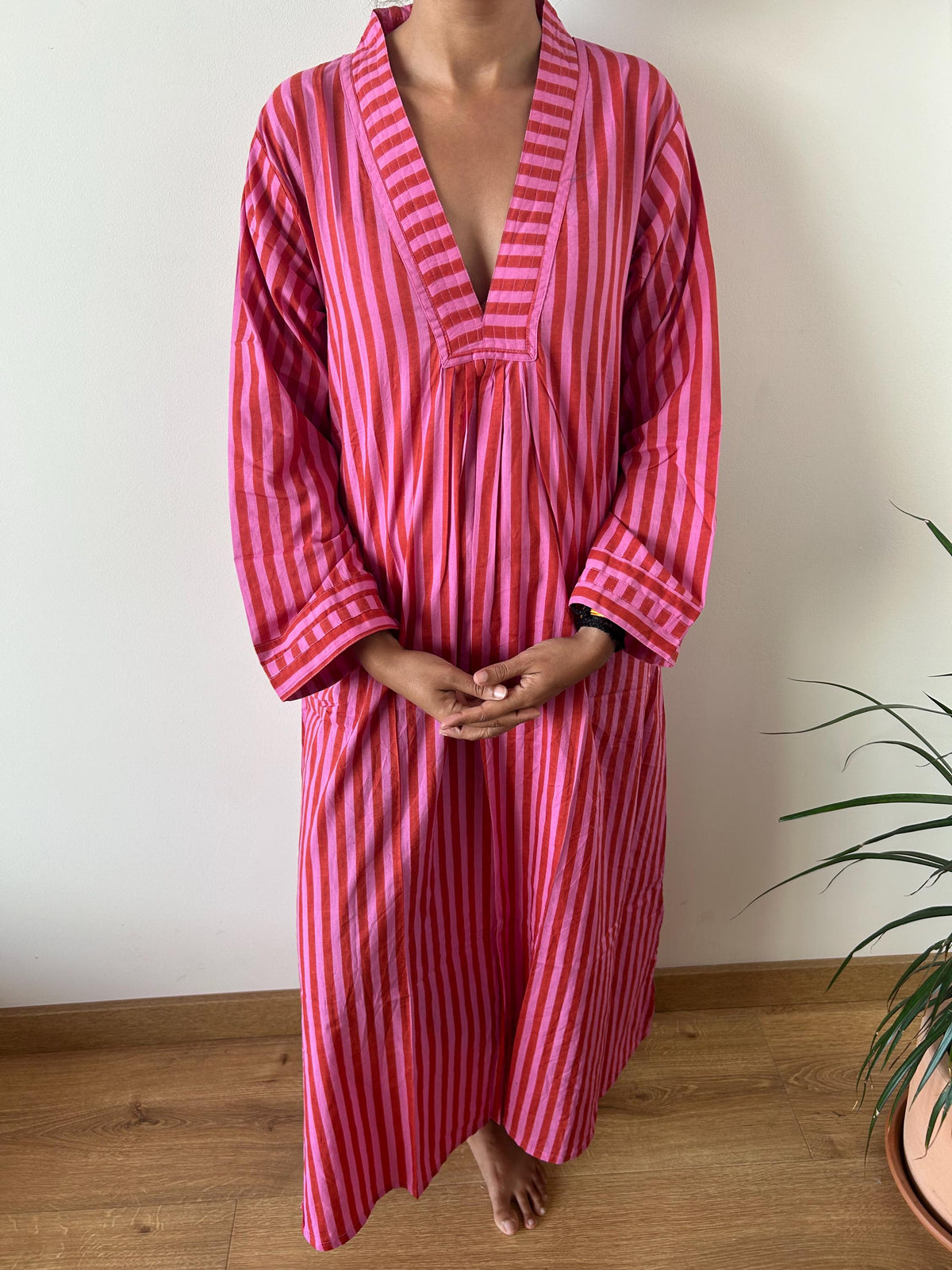 Green stripe  cotton kaftan,caftan, resort wear,loungewear,gifts for her,boho dress,a line dress,block print dress