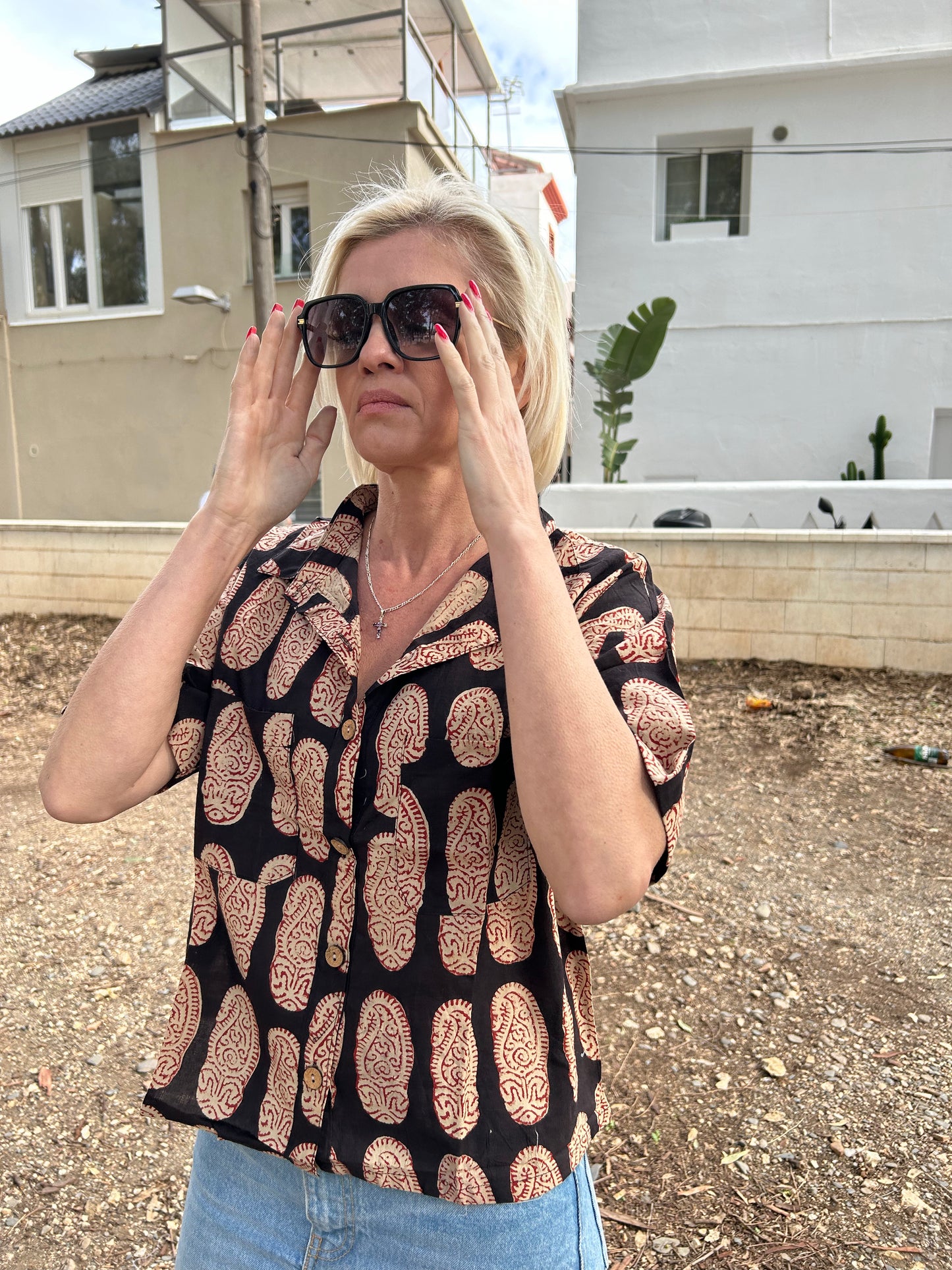 Black paisley Cotton crop Shirt