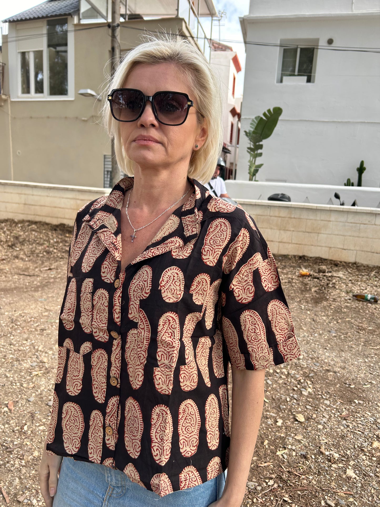 Black paisley Cotton crop Shirt