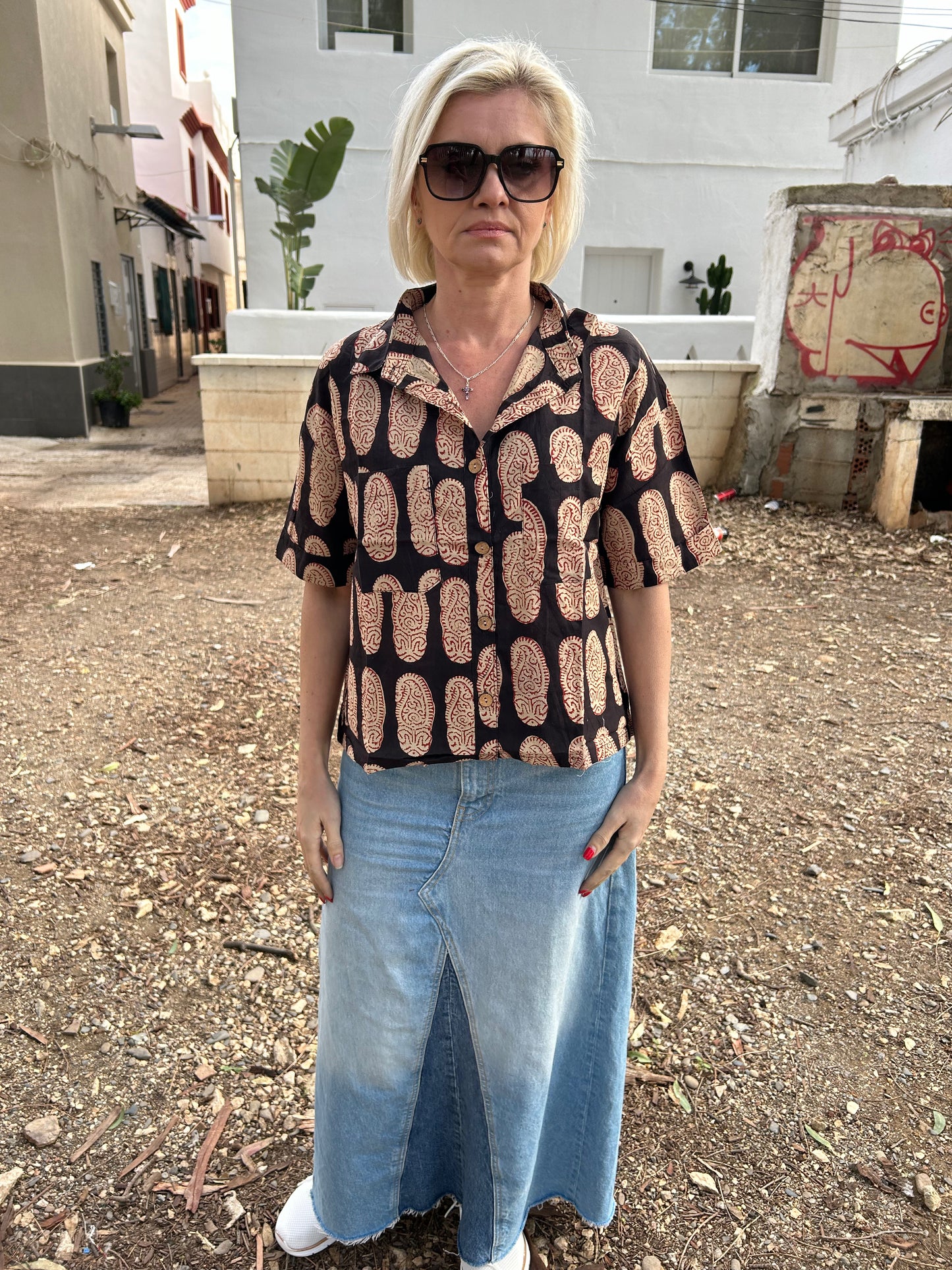 Black paisley Cotton crop Shirt