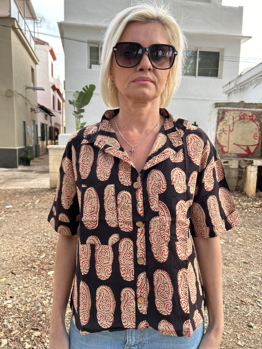 Black paisley Cotton crop Shirt