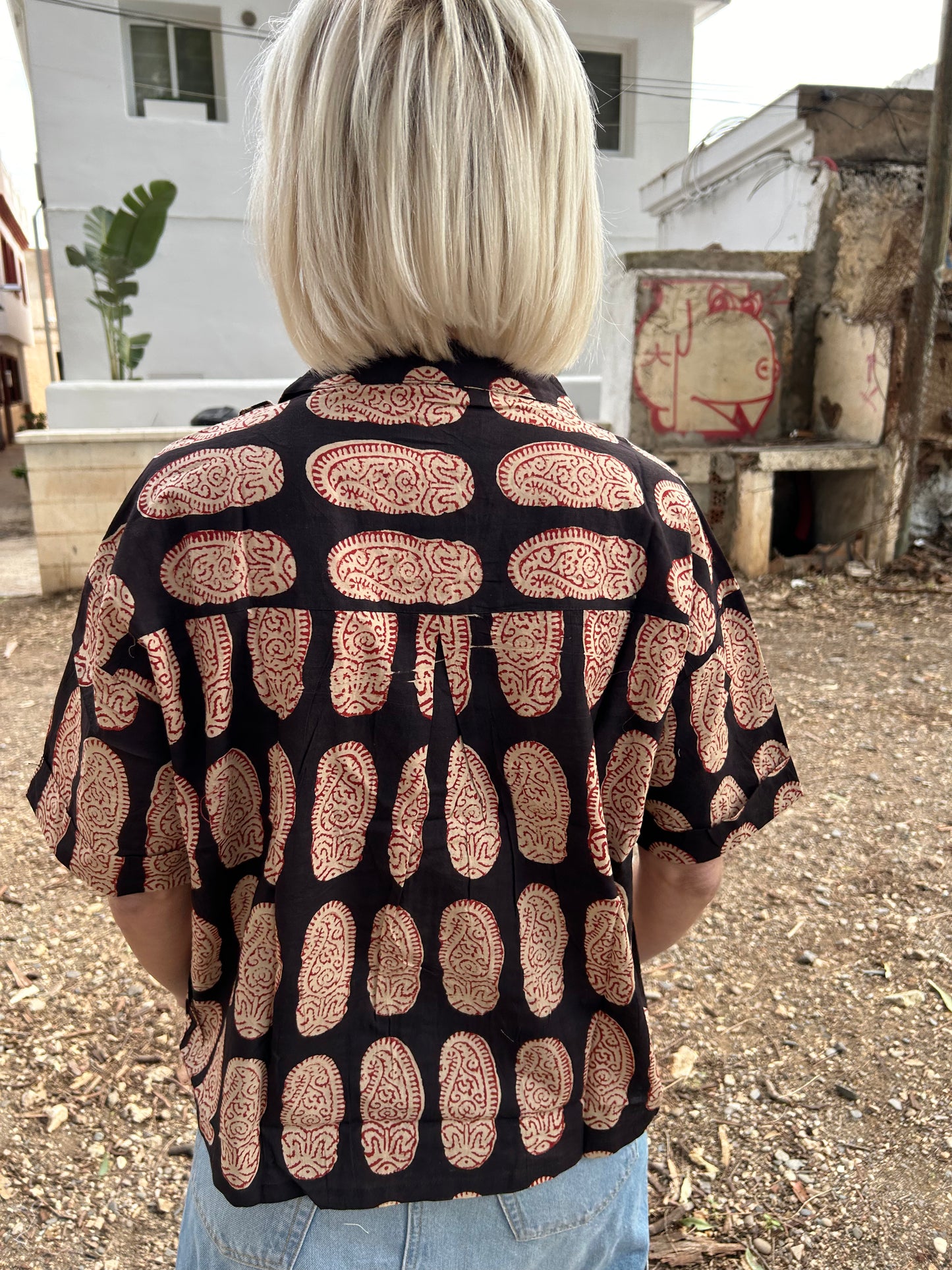 Black paisley Cotton crop Shirt