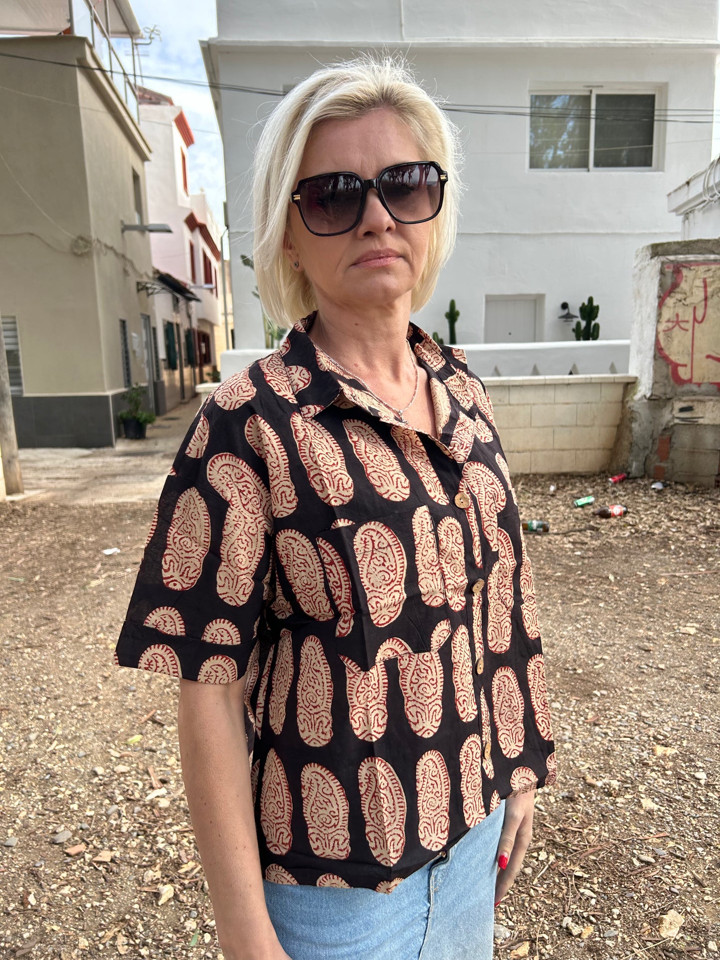 Black paisley Cotton crop Shirt